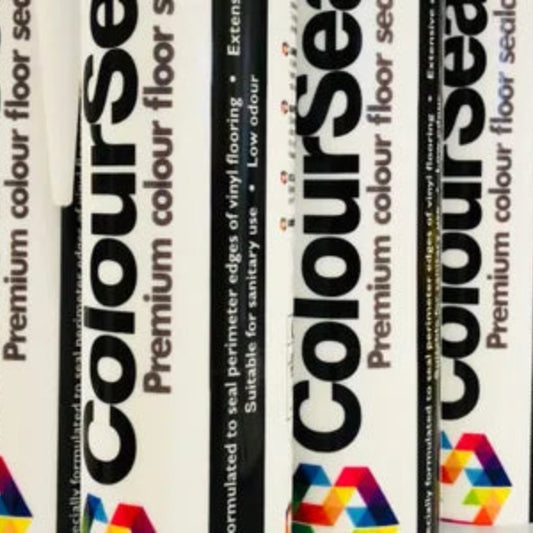 Multiple bottles of Colourseal premium colour floor sealant on a white background