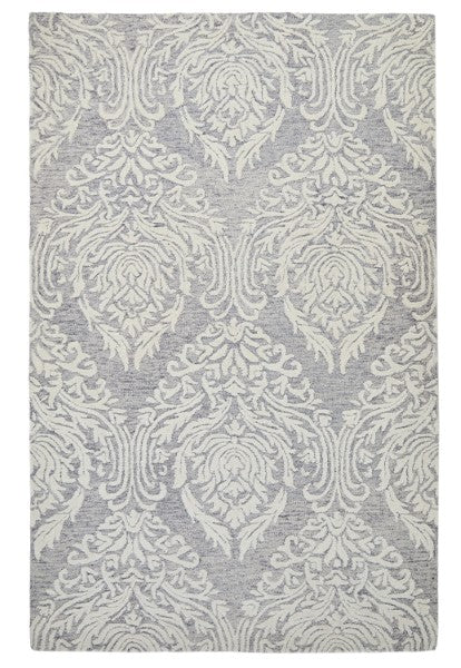 Melrose Interiors rug from The Hampton Collection with an elegant grey and white damask pattern