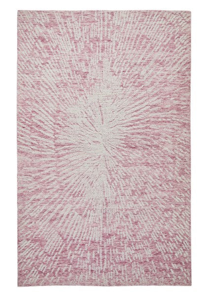 Melrose Interiors pink and white patterned rug from The Hampton Collection with textured design