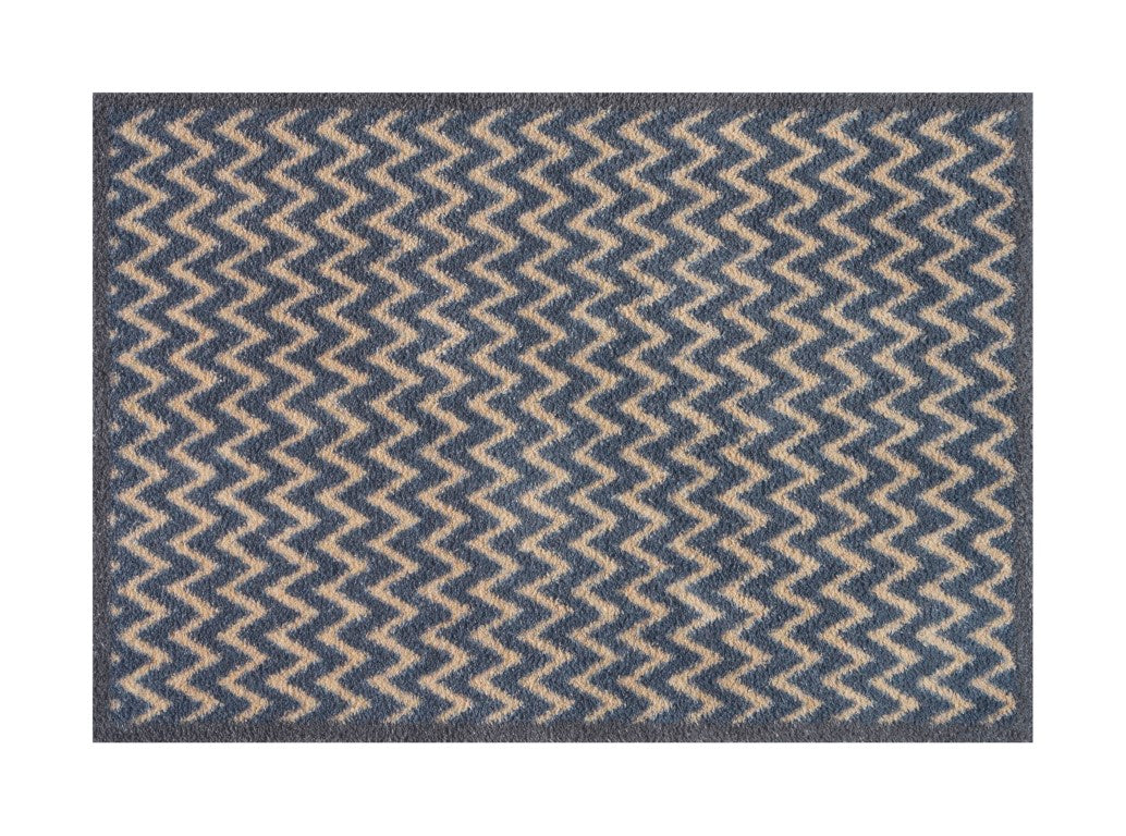 Turtle Mats Cotswold Weave Door Mat with blue and beige zigzag pattern for indoor or outdoor use