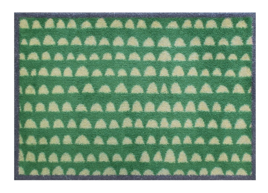 Turtle Mats Priya Door Mat in green with white semicircle pattern and dark border for doorway use