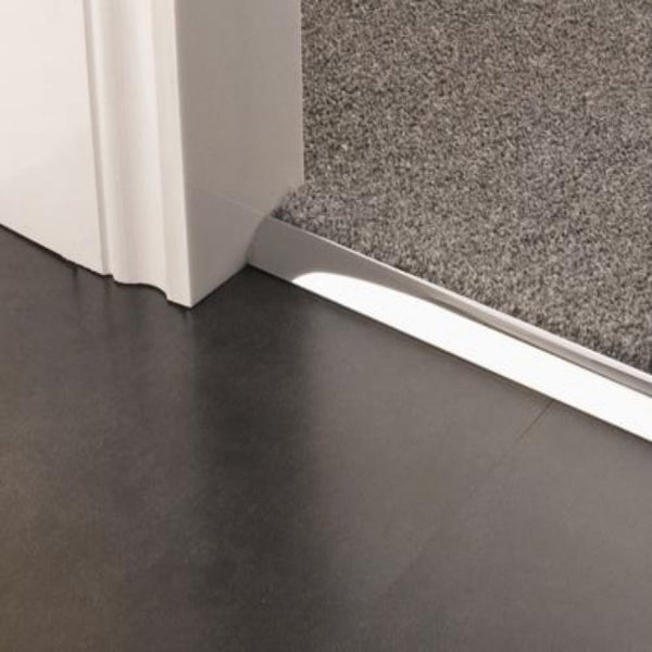 Stairrods Premier Trims Single 4 9 or 13mm metal stair trim installed between carpet and black floor