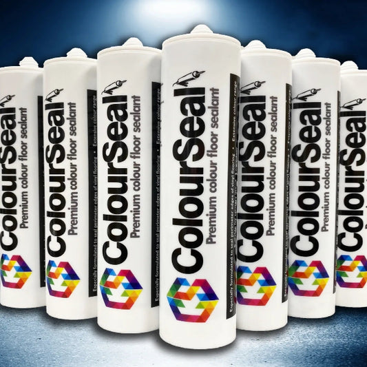 Multiple tubes of ColourSeal product on a dark background
