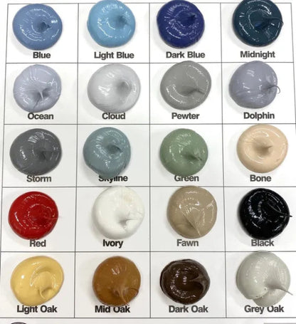 Color swatch chart with various paint colors arranged in a grid.