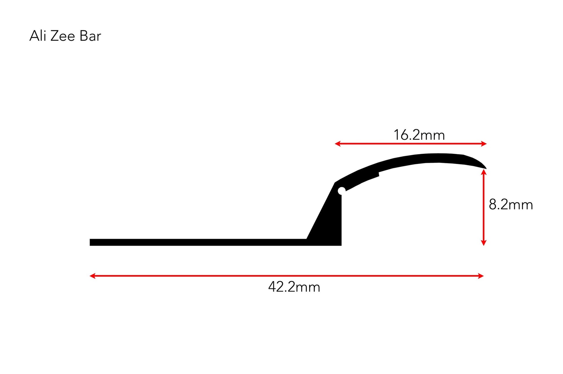 Stairrods Ali Zee Bar, sleek black floor trim made of metal, measuring 42.2mm wide and 16.2mm tall
