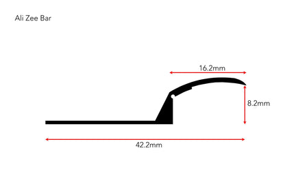 Stairrods Ali Zee Bar, sleek black floor trim made of metal, measuring 42.2mm wide and 16.2mm tall