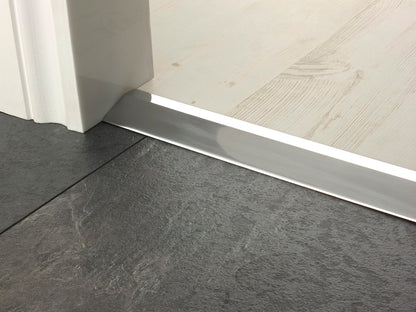 Stairrods Premier Ramp Flooring Trim silver door bar bridging dark and light floor surfaces