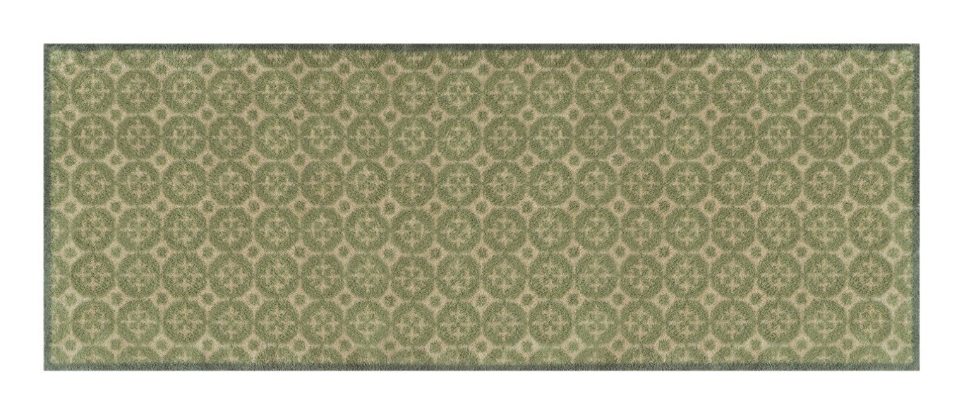 Turtle Mats Parterre Design Door Mat with intricate patterned green and beige floor mat