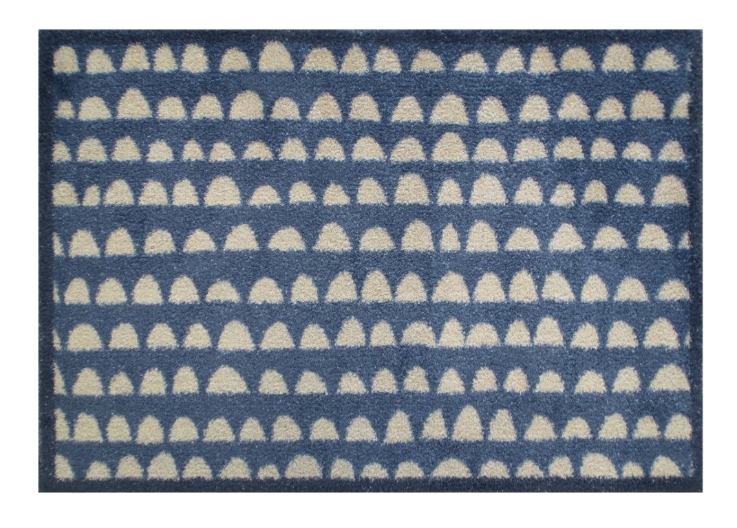 Turtle Mats Priya Door Mat in blue and cream featuring a semicircle pattern for indoor or outdoor use
