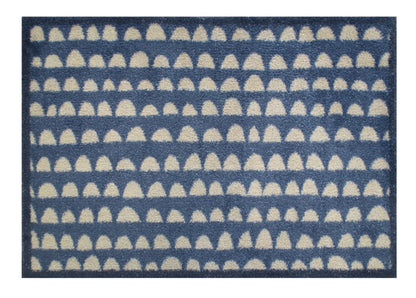 Turtle Mats Priya Door Mat in blue and cream featuring a semicircle pattern for indoor or outdoor use