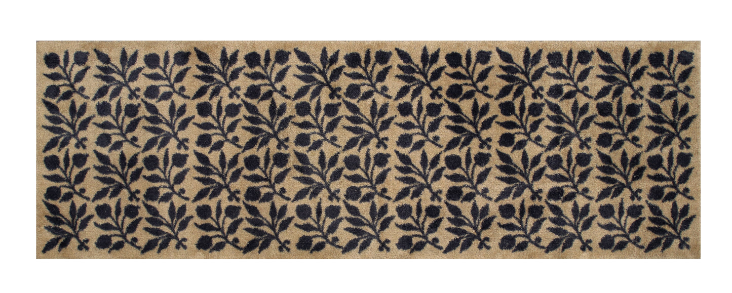 Turtle Mats - ROSEHIP Design floor mat with black leafy pattern on natural brown background