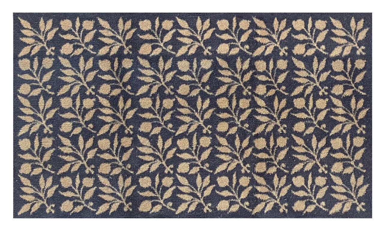 Turtle Mats - ROSEHIP Design floor mat with beige leaf and berry pattern on dark background