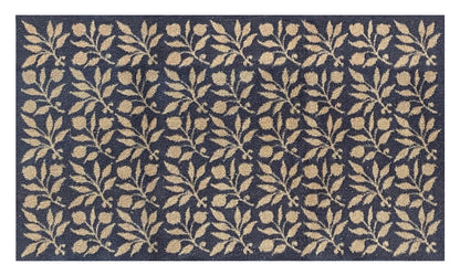 Turtle Mats - ROSEHIP Design floor mat with beige leaf and berry pattern on dark background