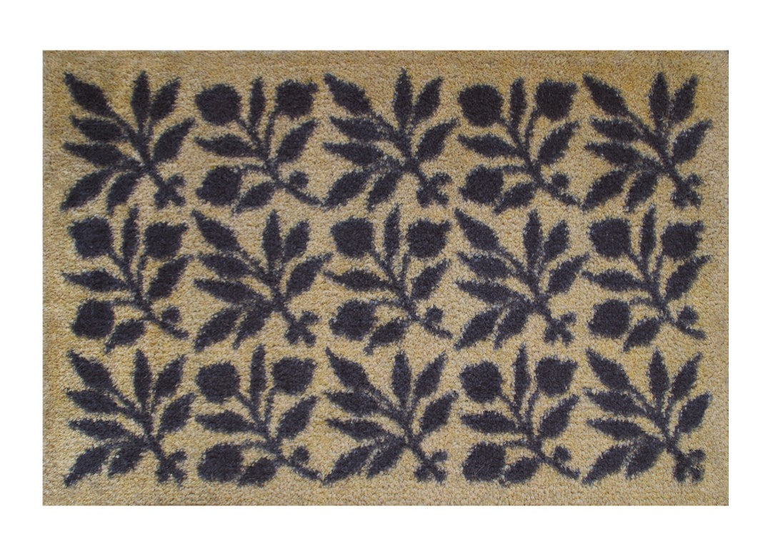 Turtle Mats - ROSEHIP Design floor mat with dark leaf pattern on natural coir background