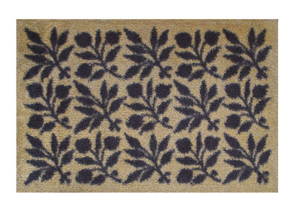 Turtle Mats - ROSEHIP Design floor mat with dark leaf pattern on natural coir background
