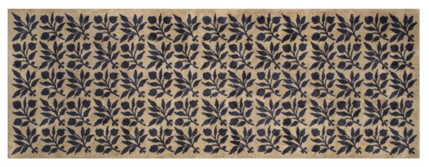 Turtle Mats - ROSEHIP Design floor mat with intricate leaf pattern in black on beige background