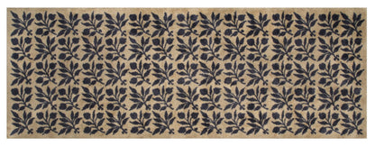 Turtle Mats - ROSEHIP Design floor mat with intricate leaf pattern in black on beige background