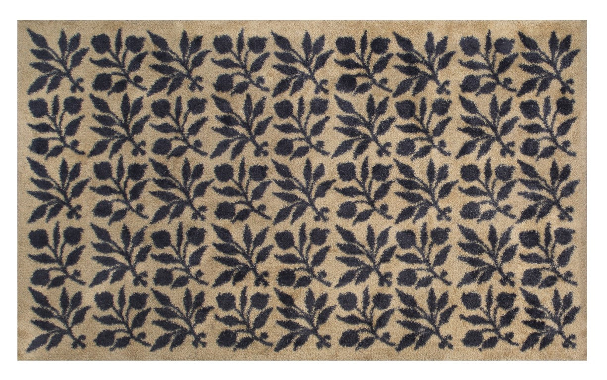 Turtle Mats - ROSEHIP Design floor mat with black leaf and berry pattern on beige background
