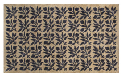 Turtle Mats - ROSEHIP Design floor mat with black leaf and berry pattern on beige background