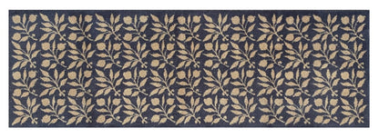 Turtle Mats - ROSEHIP Design floor mat featuring beige leaf patterns on a dark blue background