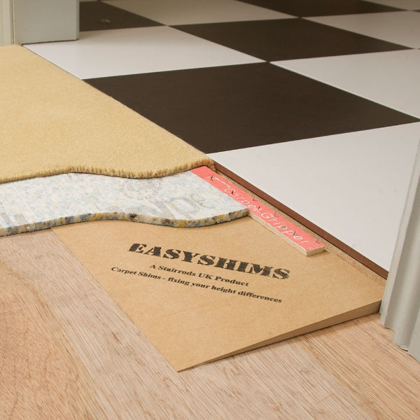 Flooring Supplies UK Stairrods Easyshims for carpet transitions, made from durable material in natural colour
